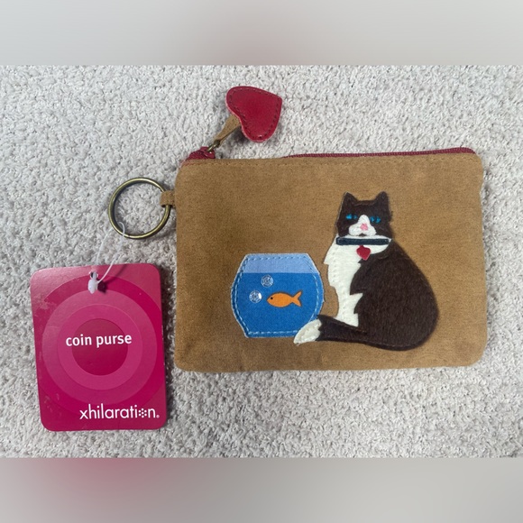 Xhilaration Y2K 2001 Vintage NWT Cat Goldfish camel tan coin purse - Picture 1 of 5